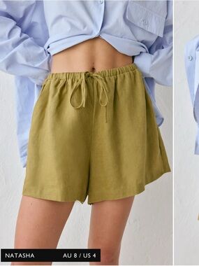 100% Linen Shorts Olive, Vrg Grl brand, Nettie Linen Shorts